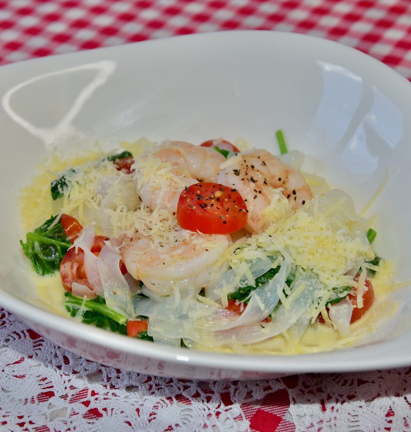 Shrimp Spinach Cream Pasta with Shirataki Noodle